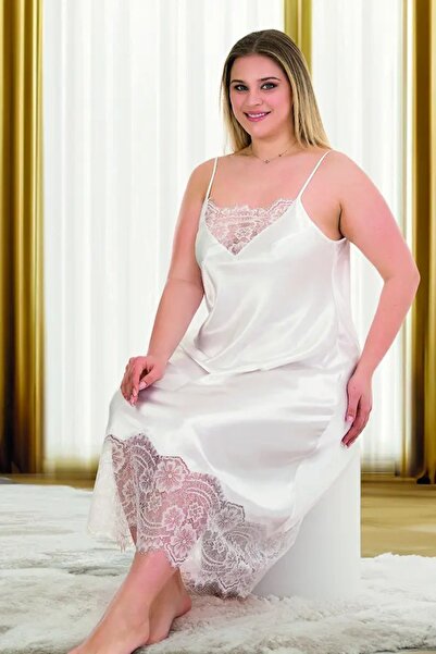 Viselya Cămașă de noapte din satin alb de mărime mare