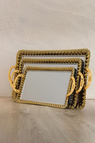 ALSAIF طقم صواني تقديم من 3 قطع، تصميم عصري وأنيق يضفي لمسة مميزة على أي مساحة، ذهبي/فضي