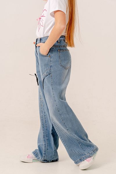 GİYİCEM TEKSTİL Girl's Front Eyelet Jeans Trousers 2182