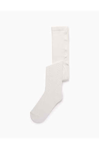 Ziddy Textured Tights for Girls, White
