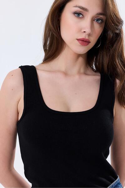 Kompedan Basic Ekstra Yumusak Ribana Atlet Tişört | Siyah 27119