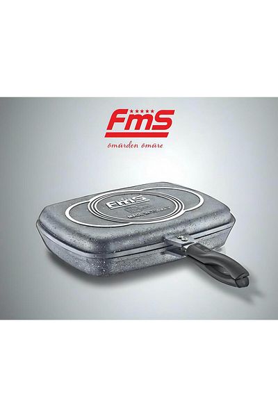 FMS Granite 36 cm Double Sided Grill Fish and Grill Pan Gray