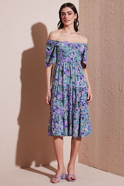 Lela Oversize Fit Carmen Collar Midi Length Dress Dress 6782169