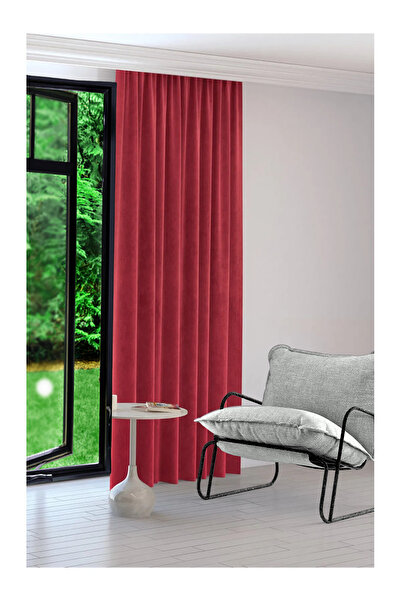 Perdexpress Soft Concept Velvet Textured Red Island Background Curtain