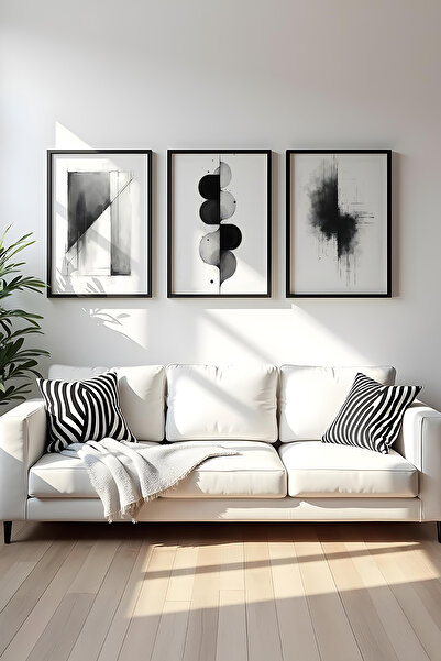 huhuli Ahşap Siyah Çerçeveli 3 Parça Set Tablo huhu433