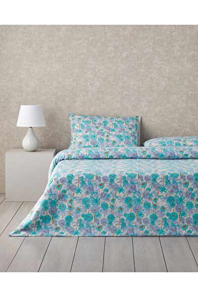 English Home Abstract Flowers Easy Ironing Σετ Παπλωματοθήκη Διπλό 200x220 cm Πράσινο-Μπλε