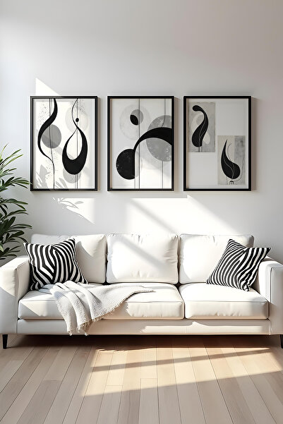 huhuli Ahşap Siyah Çerçeveli 3 Parça Set Tablo huhu437