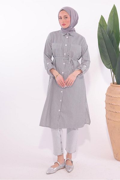 TRENDTESETTÜR Women's Black Striped Long Tunic t 7174
