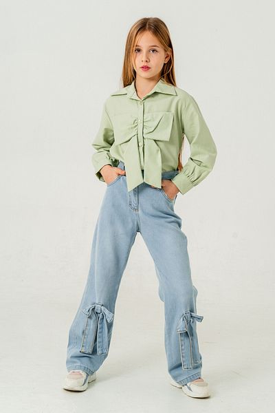 GİYİCEM TEKSTİL Girl's Bow Tie Jeans Trousers 2188