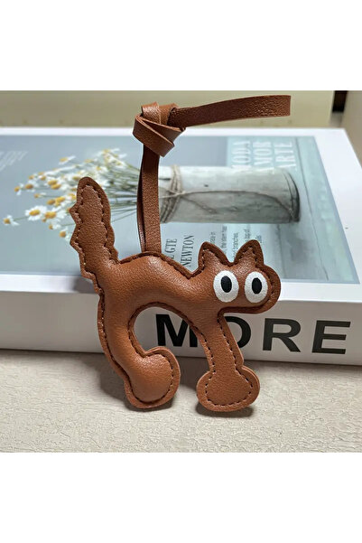 Fivy Charm pisică surprinsă din piele artificială, ornament pentru geantă, br...