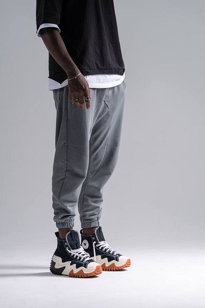 Superbluemexico Men's Half Baggy Cut Rubber Leg Jogger Sweatpants Trousers