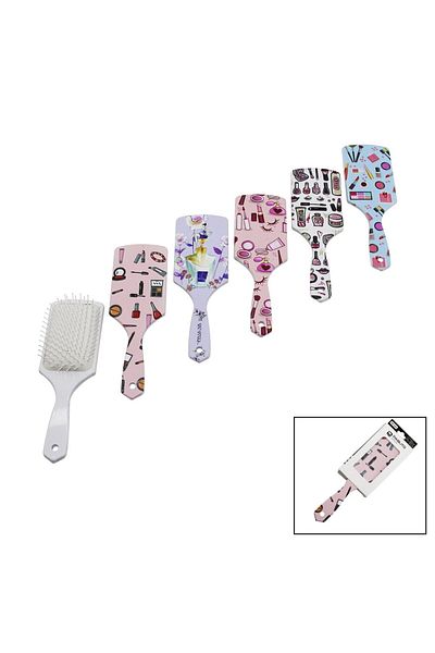 Mu Art Ahşap Hair Brush - Comb Plastic Colored Patterned Handle - White Brush Killari (5175)