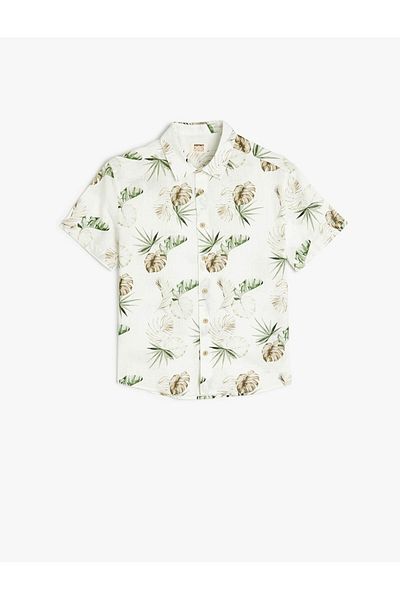 Koton Patterned Button Detailed Short Sleeve Cotton Ecru Boy's Shirt 5Skb60045Tw