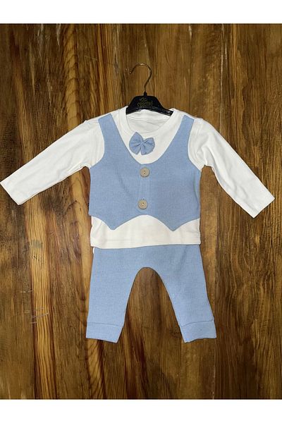 KAZAX 3-12 month bow tie set blue and white