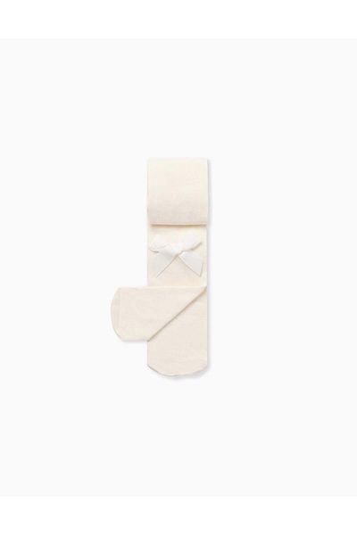 Ziddy Microfiber Tights with Bow for Baby Girls, White