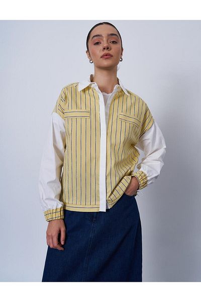 Kayra Yellow Stripe Pattern Cotton Tunic