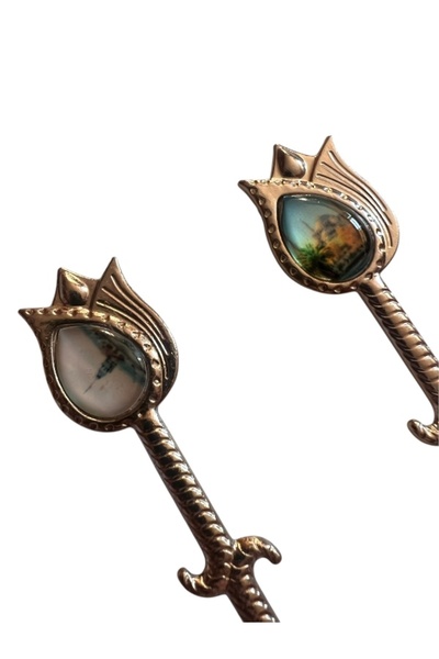 onyyapim VİNTAGE 6'LI GOLD LALE FORMUNDA İSTANBUL SİMGELERİ RESİMLİ ÇAY KAHVE REÇEL BAHARAT SUNUM KAŞIĞI