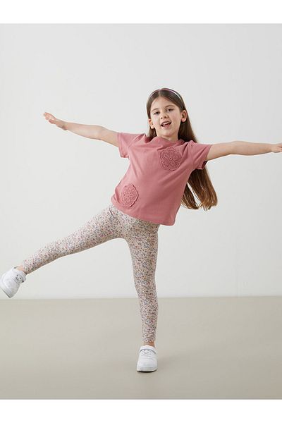 LC Waikiki Lcw Girls Floral Crew Neck T-Shirt and Leggings 2-Piece