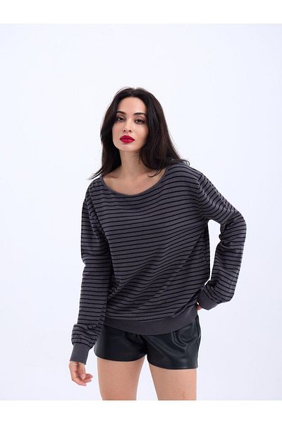 Nateli Mottisfashion 4215 Tricotaj Pulover casual în dungi-antracit-negru