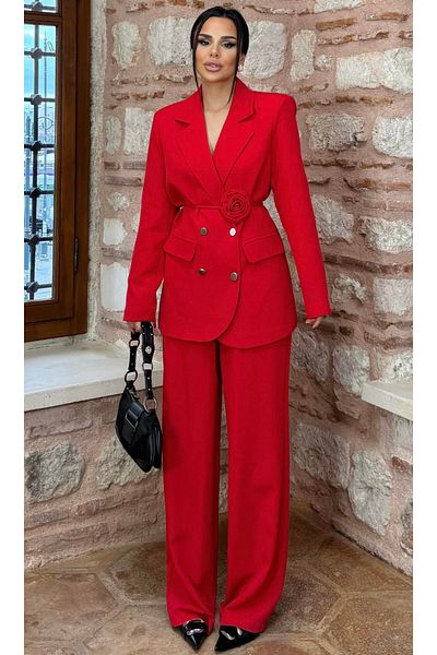 pembekurdelem Women's Rose Detailed Jacket Pants Set