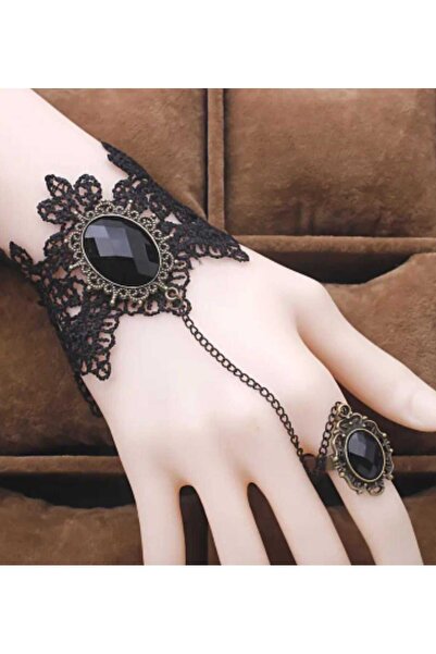 takıbahçesi القوطية خمر سوار الدانتيل الأسود مع اكسسوارات زي الحجر