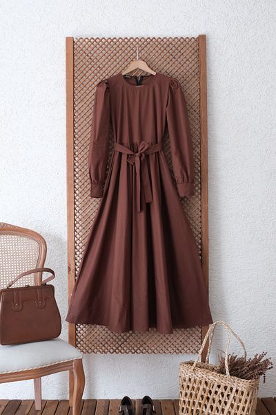 KÜÇÜĞÜM BUTİK Φόρεμα Hijab Brown Poplin Flared