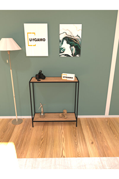 UYGAMO Joya Metal Dresuar Dekoratif Kahve Köşesi Konsol Çok Raflı Siyah Atlan...