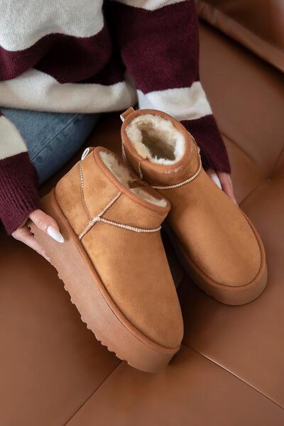 STRASWANS Novi Kadın İçi Tüylü Kalın Taban Süet Yarım Bot Taba