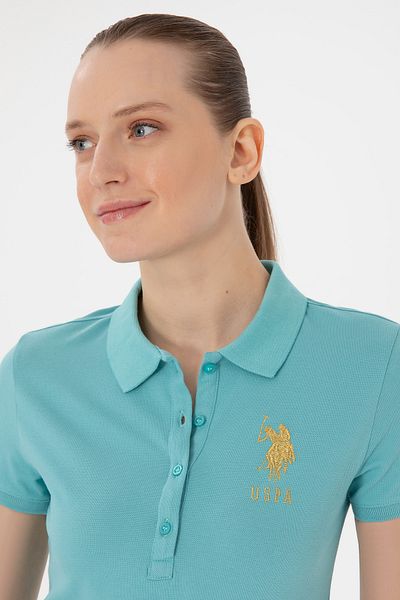 U.S. Polo Assn. تي شيرت نسائي بياقة بولو أساسية بلون النعناع 50280071 -vr090