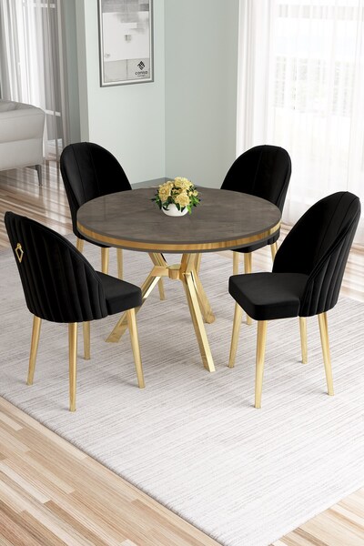 Canisa Mos Serisi 90x90 Lak Panel Antrasit İroni Gold Kaplama Ayaklı Masa Tak...