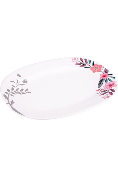 AKDC M/Mine Oval Plate (L 29cm X W 35cm X H 3cm), White And Pink
