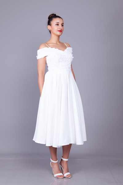 Bidoluelbise Λευκό λουλουδάτο τούλι με λουλουδάτο λουλουδάτο φόρεμα με λουλούδια