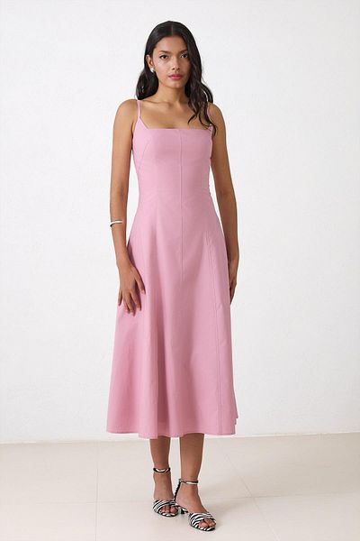 Setre Pink 100% Cotton Strappy Midi Length Relaxed Cut Dress
