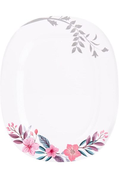 AKDC M/Mine Oval Plate - 25cm x 30cm x 3cm, White And Pink