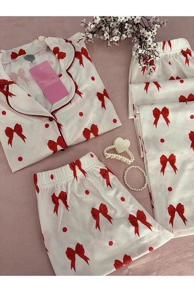 MH Moony Homewears 3-Piece Ribbon Soft Cotton Pajama Set