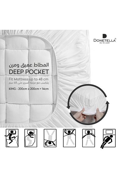 Donetella 120x200 14 Cms Microfiber Hotel Mattress Topper-1500gsm, Single Size -fitted Style
