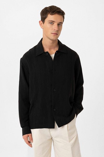 Antioch Black Oversize Textured Men's Shirt