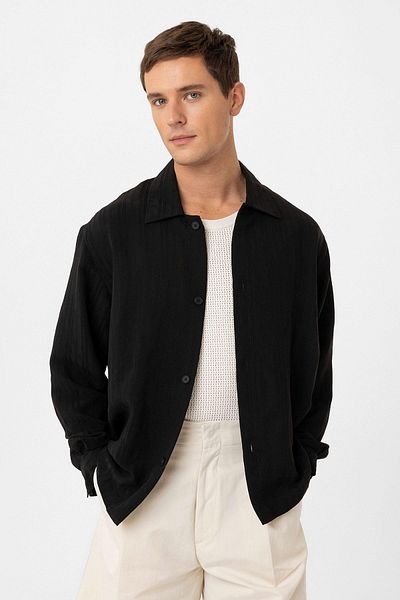 Antioch Black Oversize Textured Men's Shirt