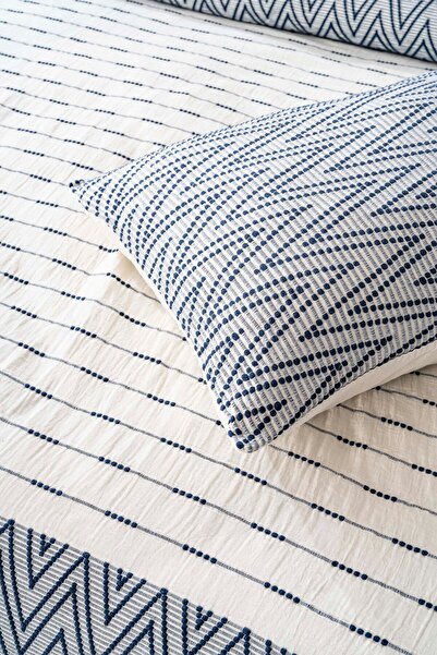 Rivaİstanbul Milena Navy Blue Double 100% Cotton Bedspread Set 3 Piece Sleep & Dowry Set