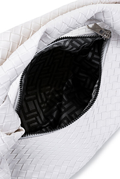 minebag Women's Handbag - Faux Leather, Knitted Pattern Grand White