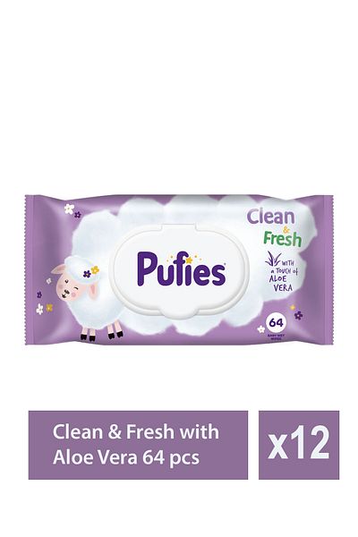 Pufies Șervețele umede curate și proaspete cu aloe vera 64 buc x 12 buc