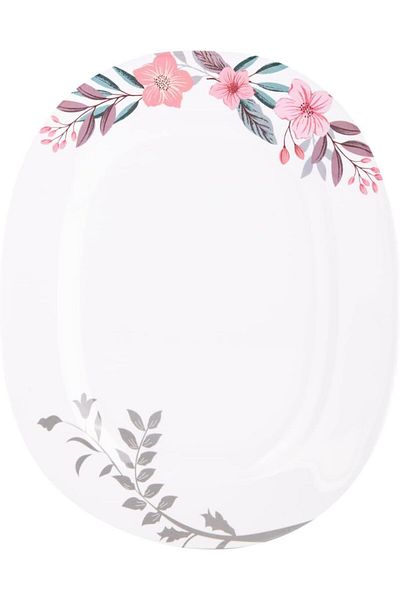 AKDC M/Mine Oval Plate (L 29cm X W 35cm X H 3cm), White And Pink