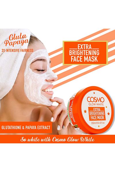 Cosmo Glow White Extra Brightening Face Mask 250ml, Skin Care, Papaya Extract for Men and Women