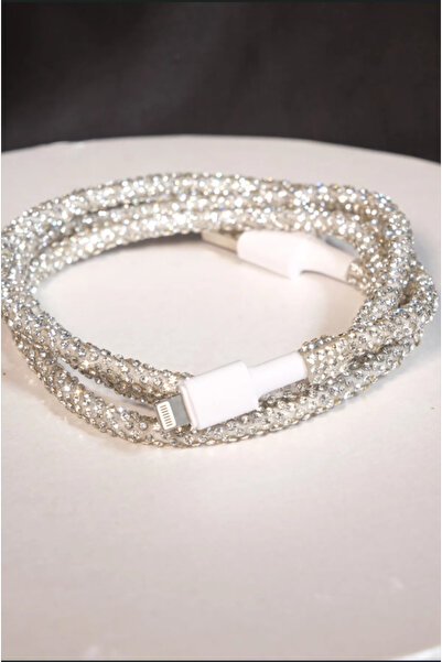 Genel Markalar Gümüş Taşlı Şarj Kablosu A Kalite Aplle USB Type C