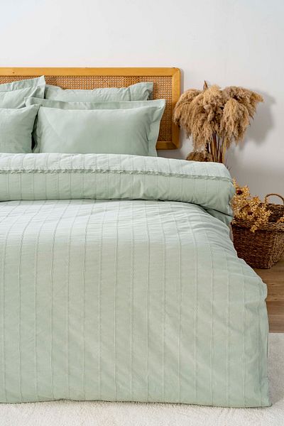 Rivaİstanbul Jasmin Mint Green Double 6 Piece Jacquard 100% Cotton Duvet Cover Set & Dowry Set