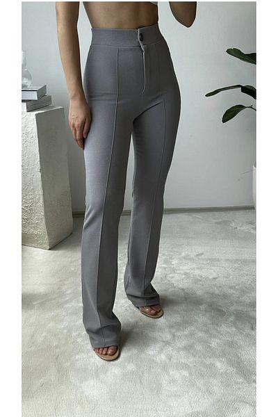 THIFF GYMWEAR Crepe Fabric Lycra Women's Gray Palazzo Trousers with Grass Front
