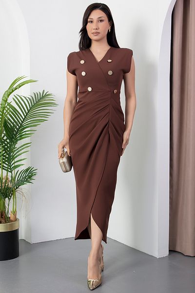 PULLIMM Rochie cu detaliu cu nasturi cu decolteu dublu NY4503
