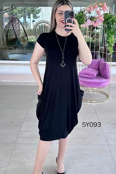 İnce Topuk Viscose Dress with Mesh Pockets 5Y093