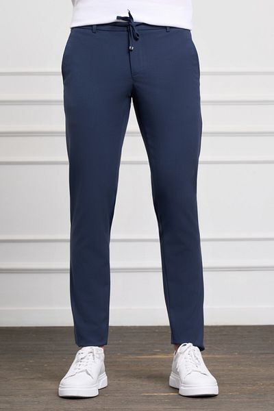 Morven Light Navy Blue Slim Fit Slim Fit Side Pocket Lace up Jogger Men's Trousers