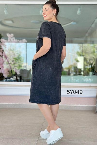 İnce Topuk Stone Printed Dress with Front Mesh Pocket 5Y049
